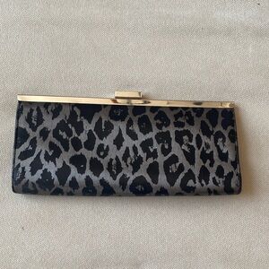 Le Chateau Black and Gray Leopard Clutch with Gold Accent